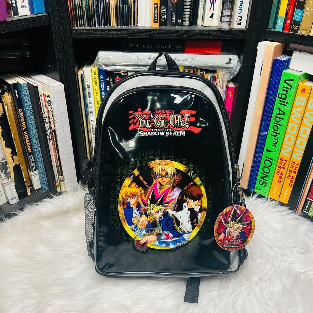 VINTAGE YU GI OH ENTER THE SHADOW REALM BACKPACK 1996 BLACK YUGIOH BOOK BAG